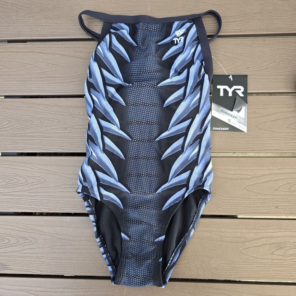 TYR Youth Girl's Durafast Titanium Warbird Diamondfit One Piece Swim Sz 24 New